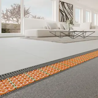 Modern&iacute; světl&yacute; ob&yacute;vac&iacute; prostor vyt&aacute;pěn&yacute; syst&eacute;mem DITRA-HEAT-E.
