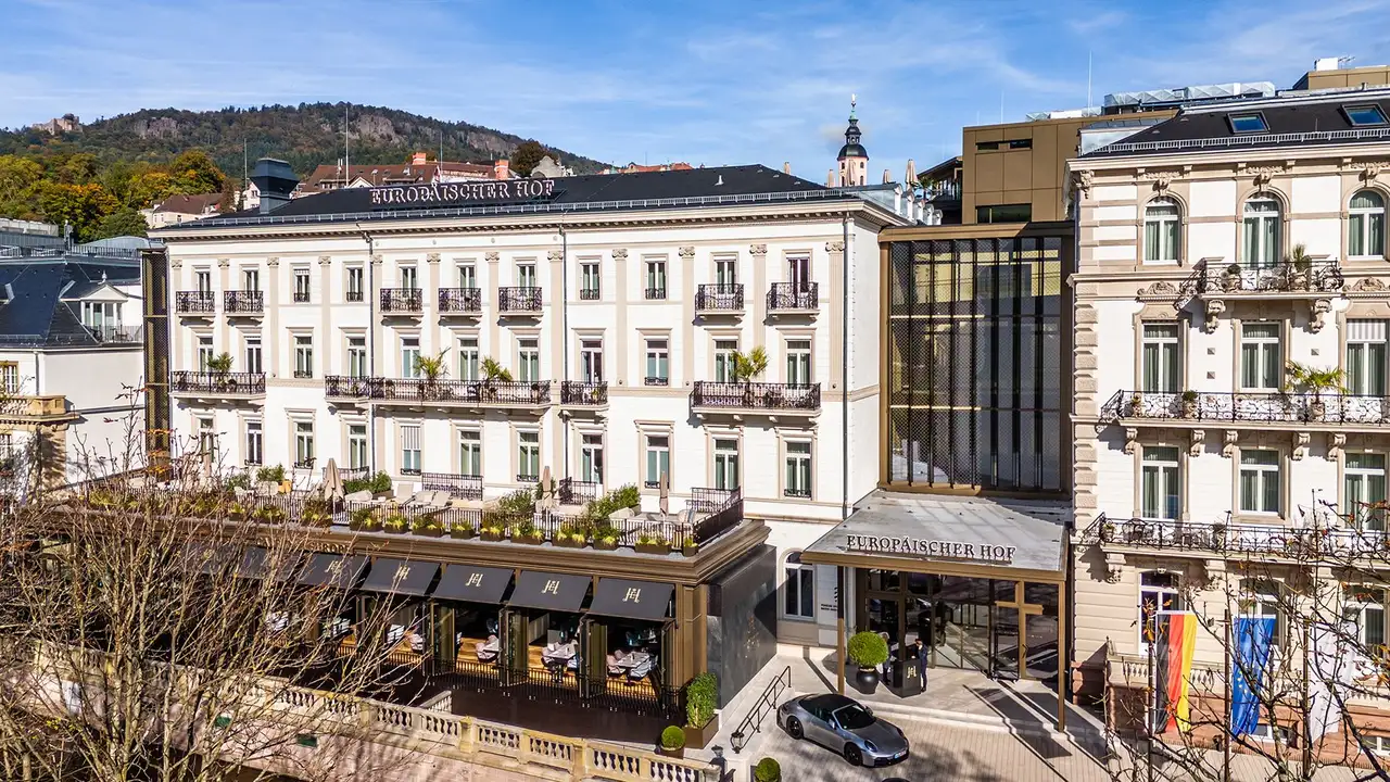 Outside view of the historic hotel building of the Europ&auml;ischer Hof in Baden-Baden, Germany