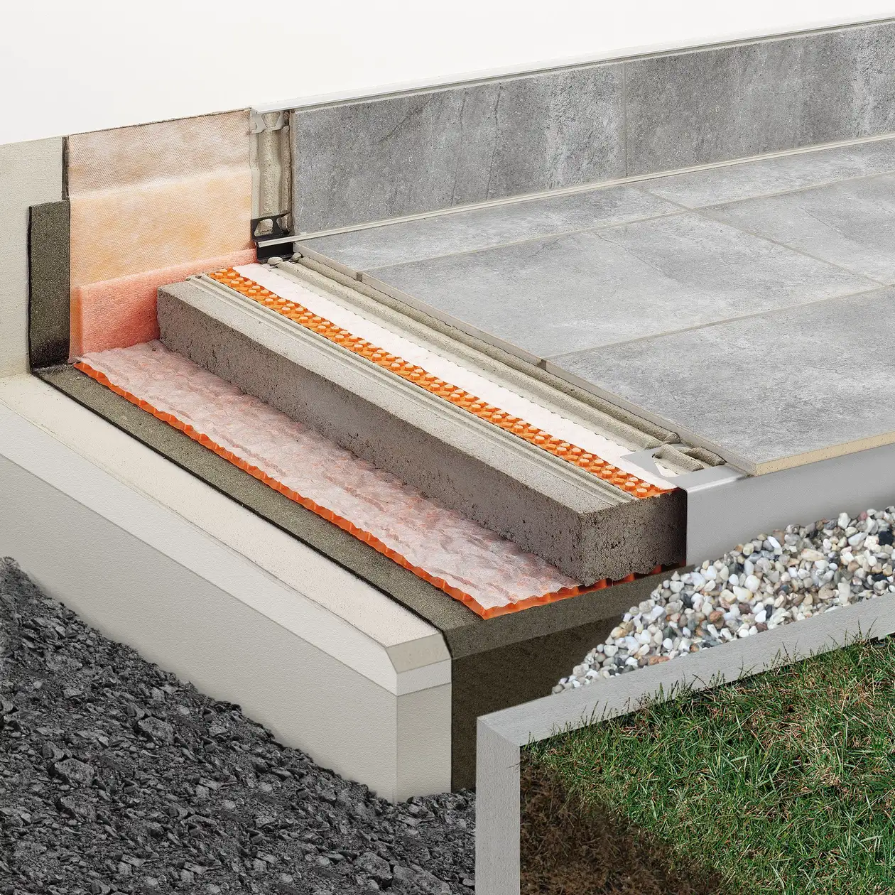 Schl&uuml;ter-Systems terrace assembly Covering assemblies over waterproofing layers according to DIN 18531