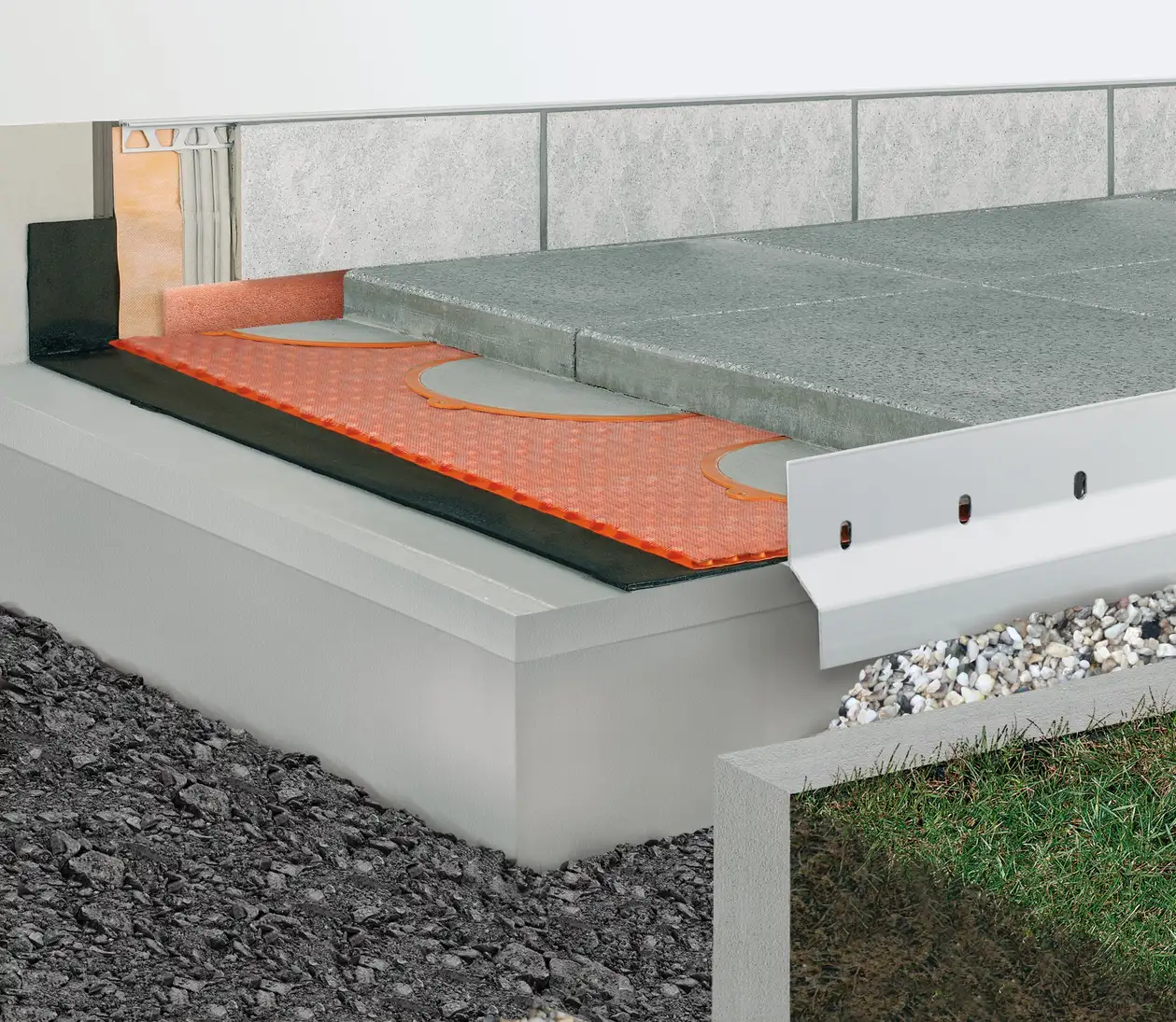 Schl&uuml;ter-Systems terrace assembly B.6 Unbonded installation over TROBA-PLUS 8G on thin-bed mortar spots with TROBA-STELZ-DR
