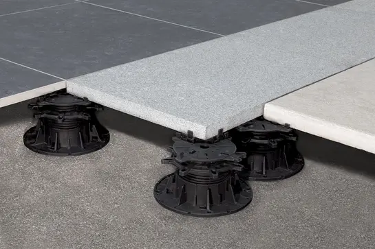 Installation example of floating tile pavers on height-adjustable TROBA-LEVEL paver supports