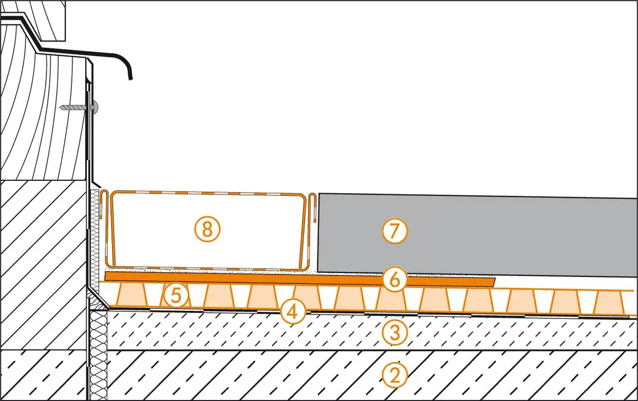 Schl&uuml;ter-Systems section drawing of the door transition for terrace assembly B.6 Unbonded installation over TROBA-PLUS 8G