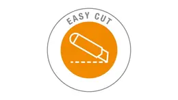 Rundes, orangefarbenes Icon mit Easycut-Schriftzug