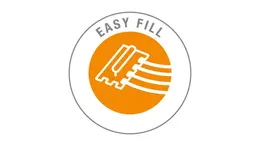 Rundes, orangefarbenes Icon mit Easyfill-Schriftzug