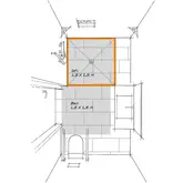 Grundriss eines rollstuhlgerechten Badezimmers mit Bewegungsflächen von 1,5 mal 1,5 Metern