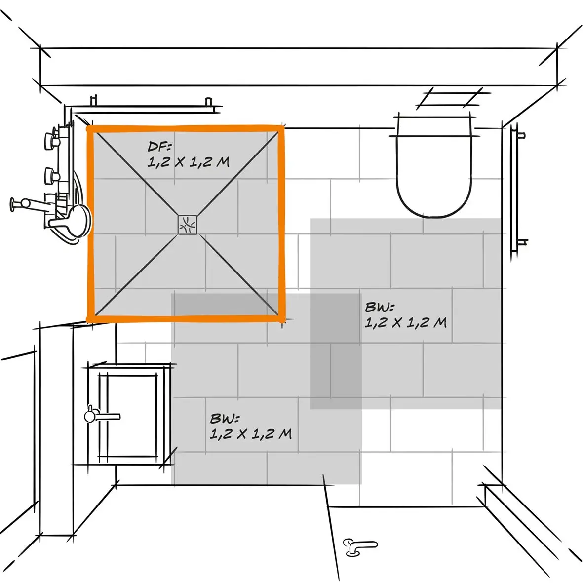 Grundriss eines barrierefrei geplanten Badezimmers