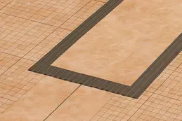 Nahaufnahme von zwei nebeneinander verlegten KERDI-Bahne, die an den St&ouml;&szlig;en mit KERDI-Dichtband verklebt sind