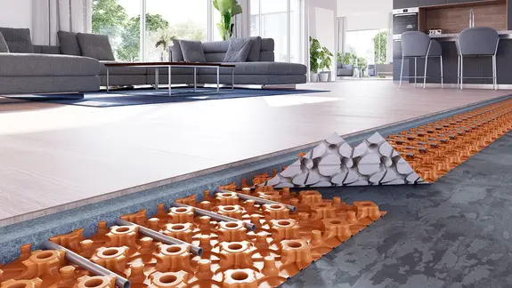 Calefacción por suelo radiante hidráulico BEKOTEC-THERM en obra nueva.