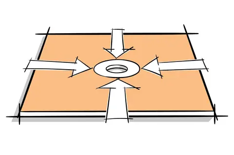 Illustration d’un receveur avec pente Schlüter avec des flèches.