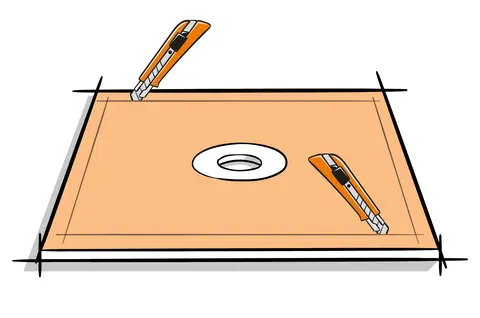 Illustration d’un receveur avec pente Schlüter, facile à découper grâce à des rainures prédéfinies.