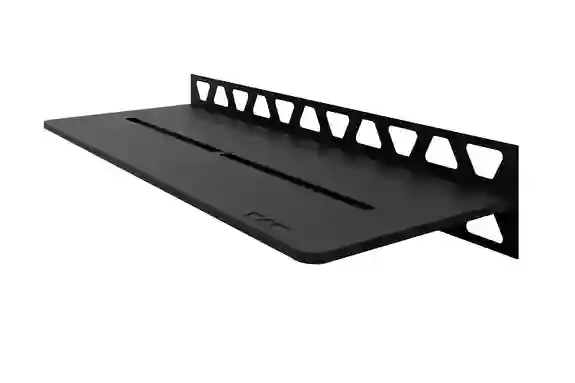Vue d'une tablette Schlüter-SHELF-W-S1 en finition MGS, noir graphite mat, en design PURE sur un fond blanc.