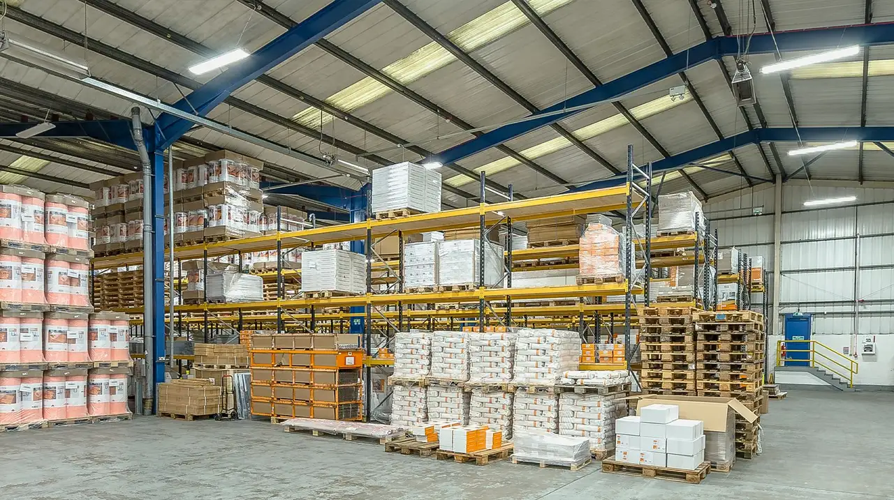 A warehouse stocked with Schlüter products