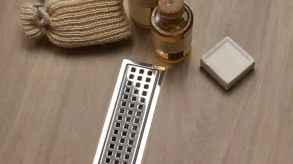 Stainless steel KERDI-LINE drain grate with square design