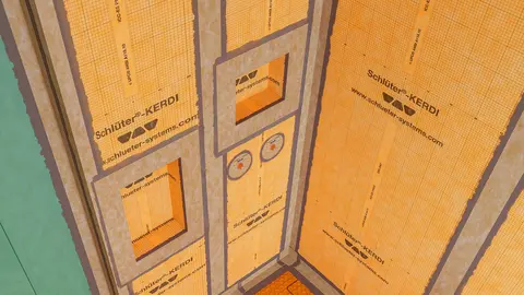 Shower walls and niches waterproofed using the Schl&uuml;ter-KERDI system