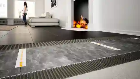 living room with DITRA-SOUND mat below the tiles