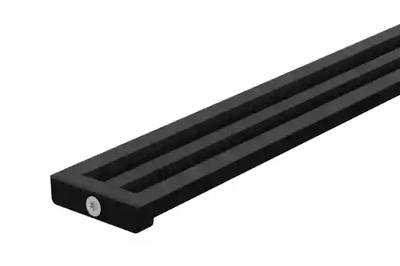 Product image of the KERDI-LINE-VARIO WAVE drainage profile in TRENDLINE MGS matte graphite black finish on a white background