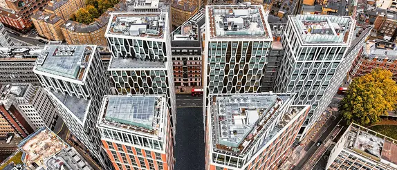 Bird's eye view of the ‘The Broadway’ luxury flats in London.