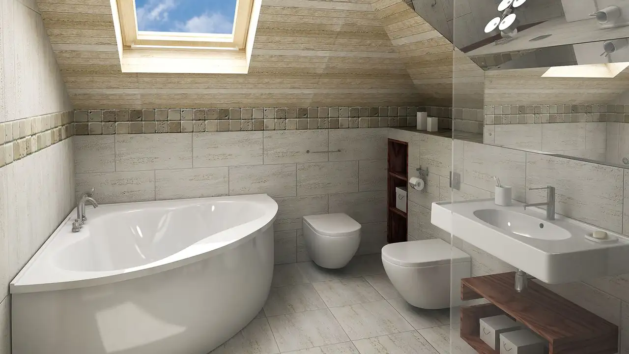 Vista di un piccolo bagno come punto di installazione per DITRA-HEAT-E