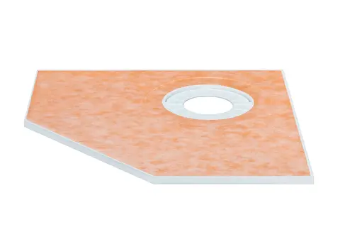 Weergave van de hellingsplaat Schl&uuml;ter-KERDI-SHOWER-TT voor afwatering via een centraal of decentraal afvoerpunt.