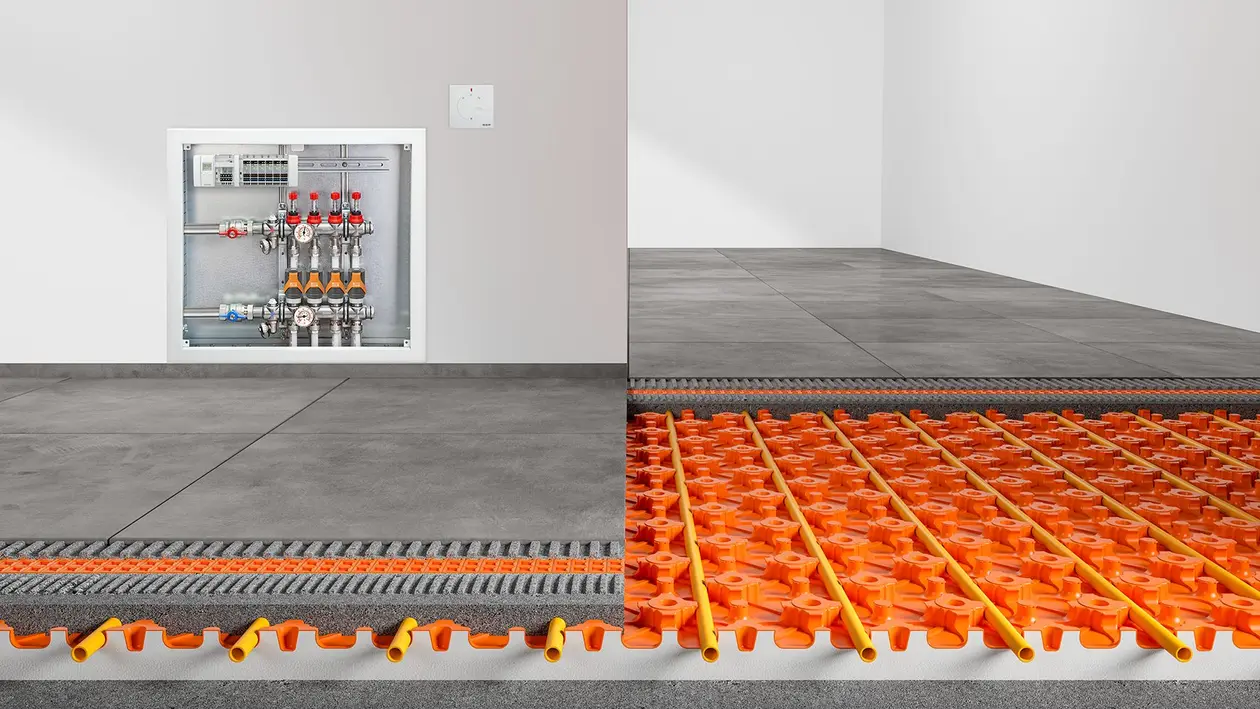 Golvkonstruktion med golvv&auml;rme Schl&uuml;ter-BEKOTEC-THERM