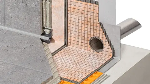 KERDI-DRAIN-SP-E av rostfritt st&aring;l – dr&auml;neringsr&ouml;r f&ouml;r balkonger